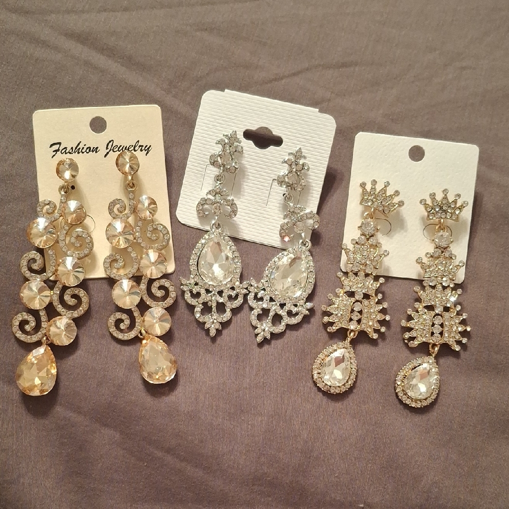 the 3 pairs for 24 ...Fashion Jewelry Silver and Gold Chandelier Earrings